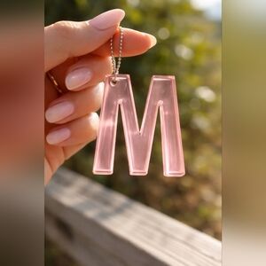 Handmade Pink Resin Initial M Keychain Minimalist Aesthetic Epoxy Bag Charm 3"